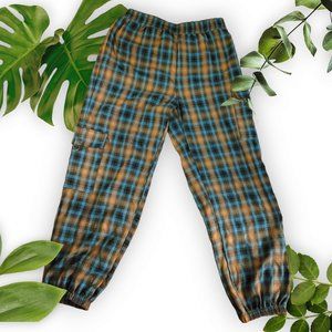 Blue Gold Plaid Cargo Pants- sz Large / 8-10